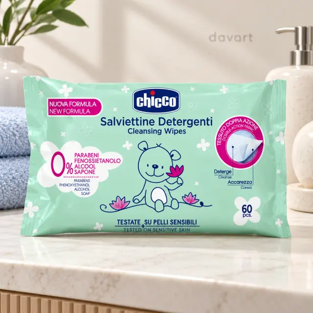 Chicco Șervețele Umede 60/set · Verde, 60 buc., imagine de referință