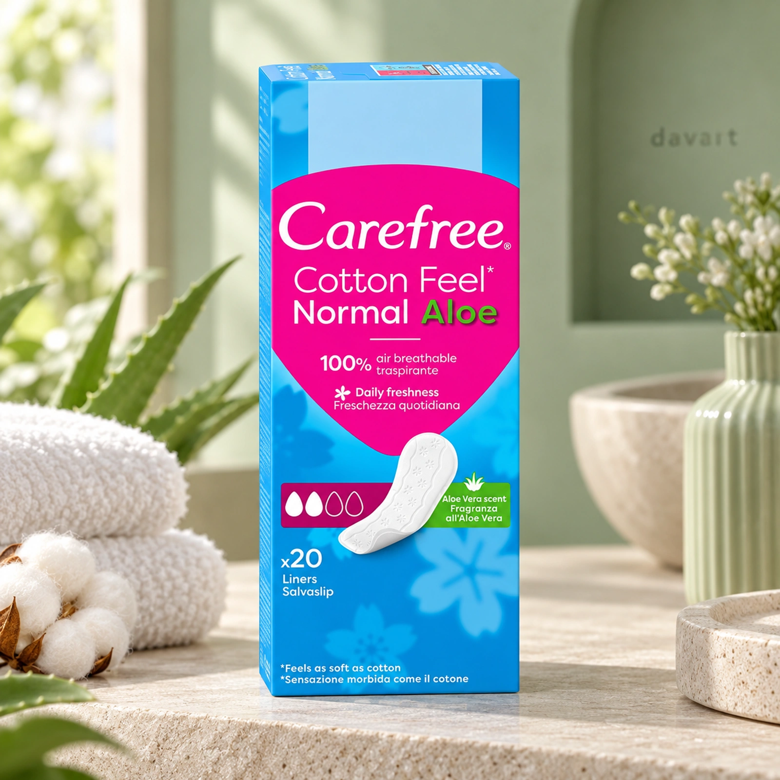 Carefree Absorbante Zilnice Cotton Aloe, 20 buc., imagine de referință