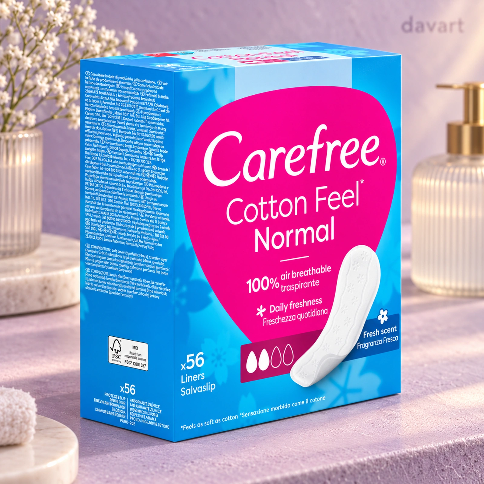 Carefree Absorbante Zilnice Cotton Normal Fresh Scent, 56 buc., imagine de referință