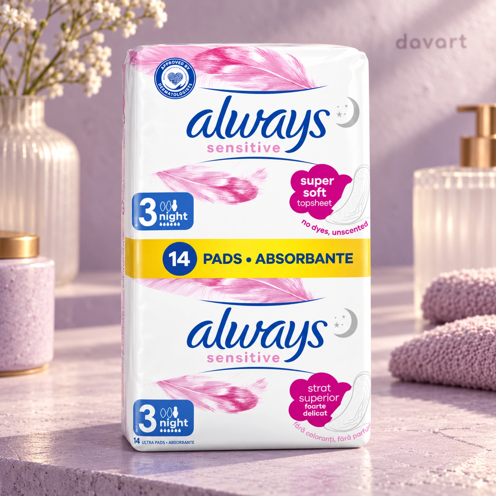 Always Absorbante D3-Night Sensitive-Alb/Roz, 14 buc., imagine de referință