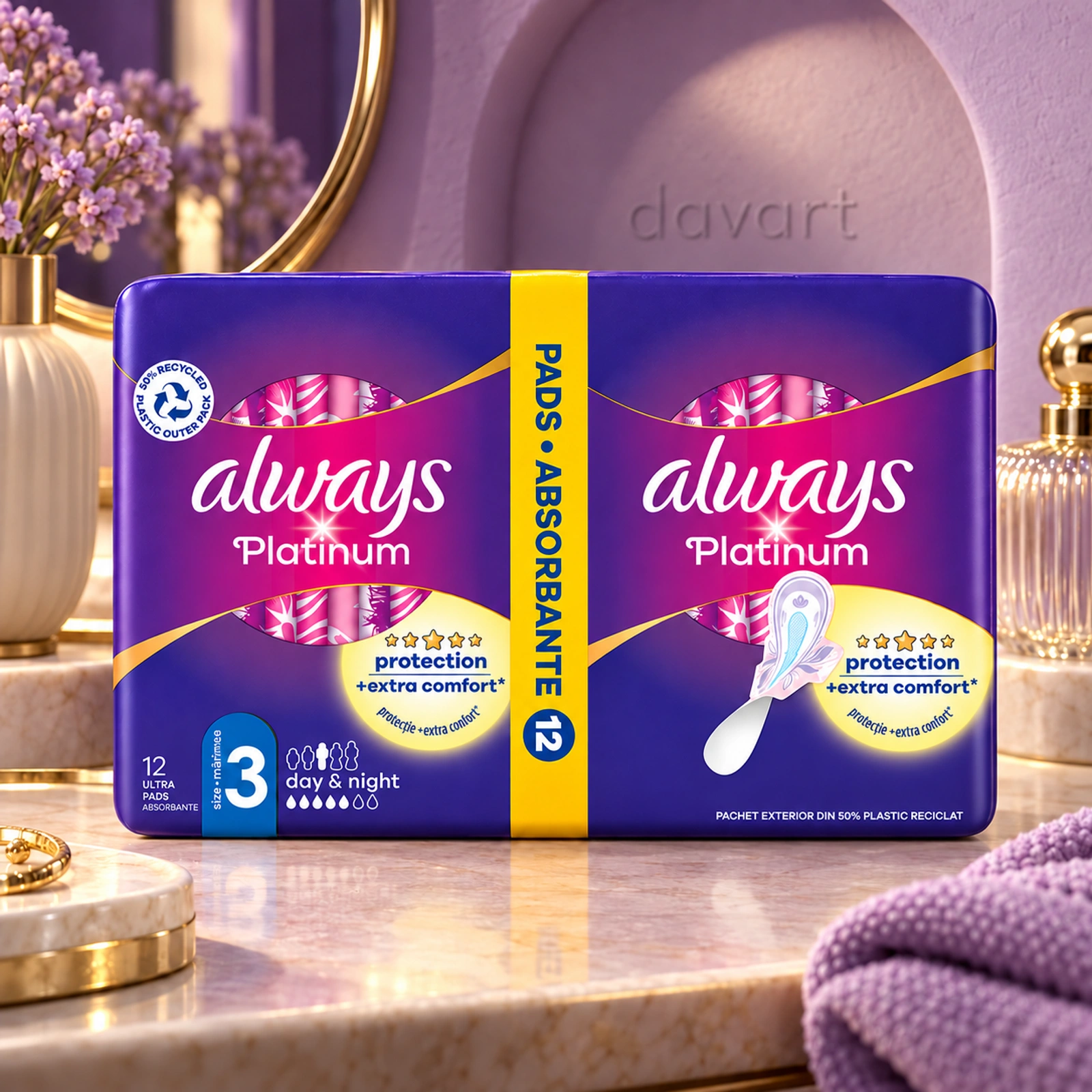 Always Absorbante D3 Platinum Night Dublu, 12 buc., imagine de referință