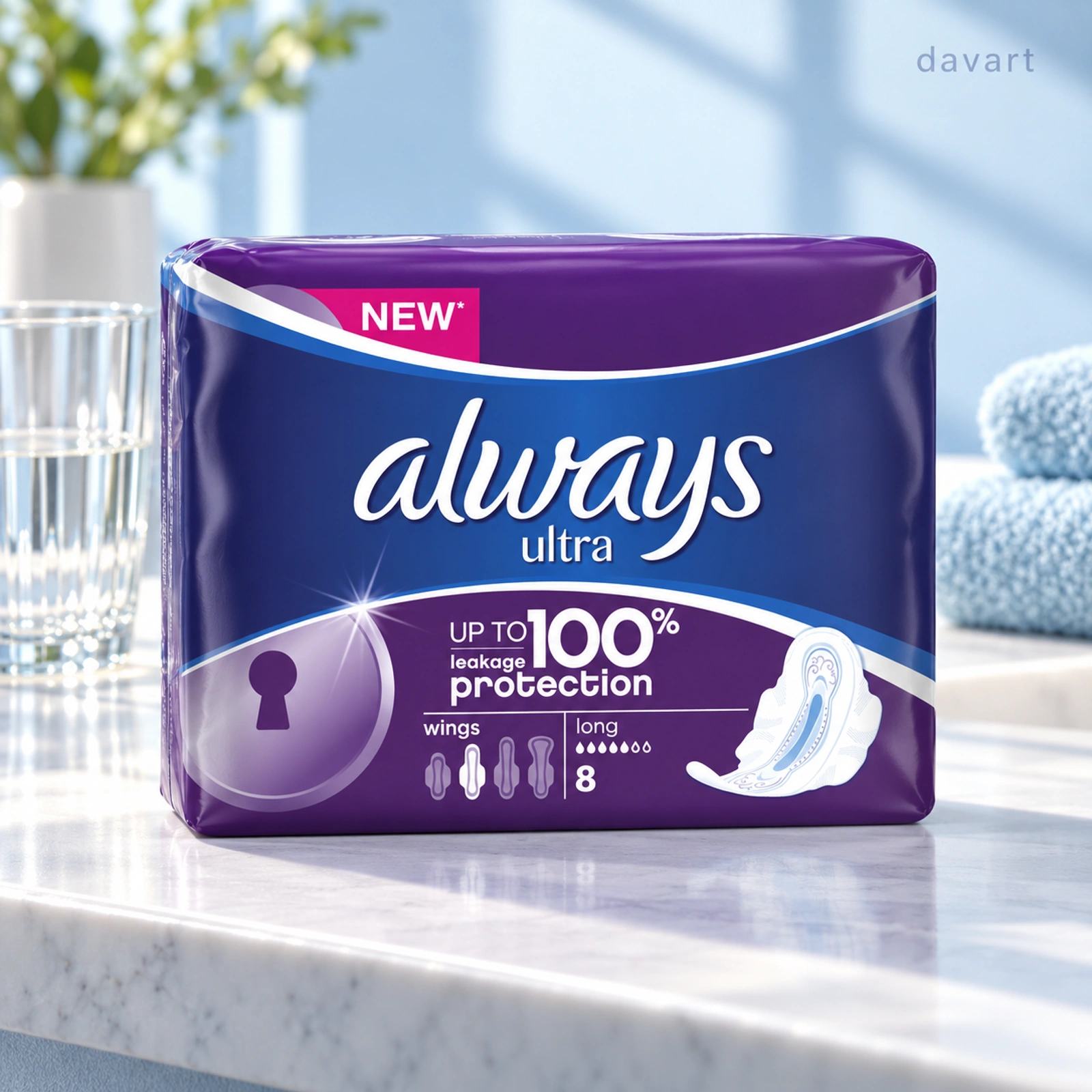 Always Absorbante S2 - Long - Mov- Ul, 8 buc., imagine de referință