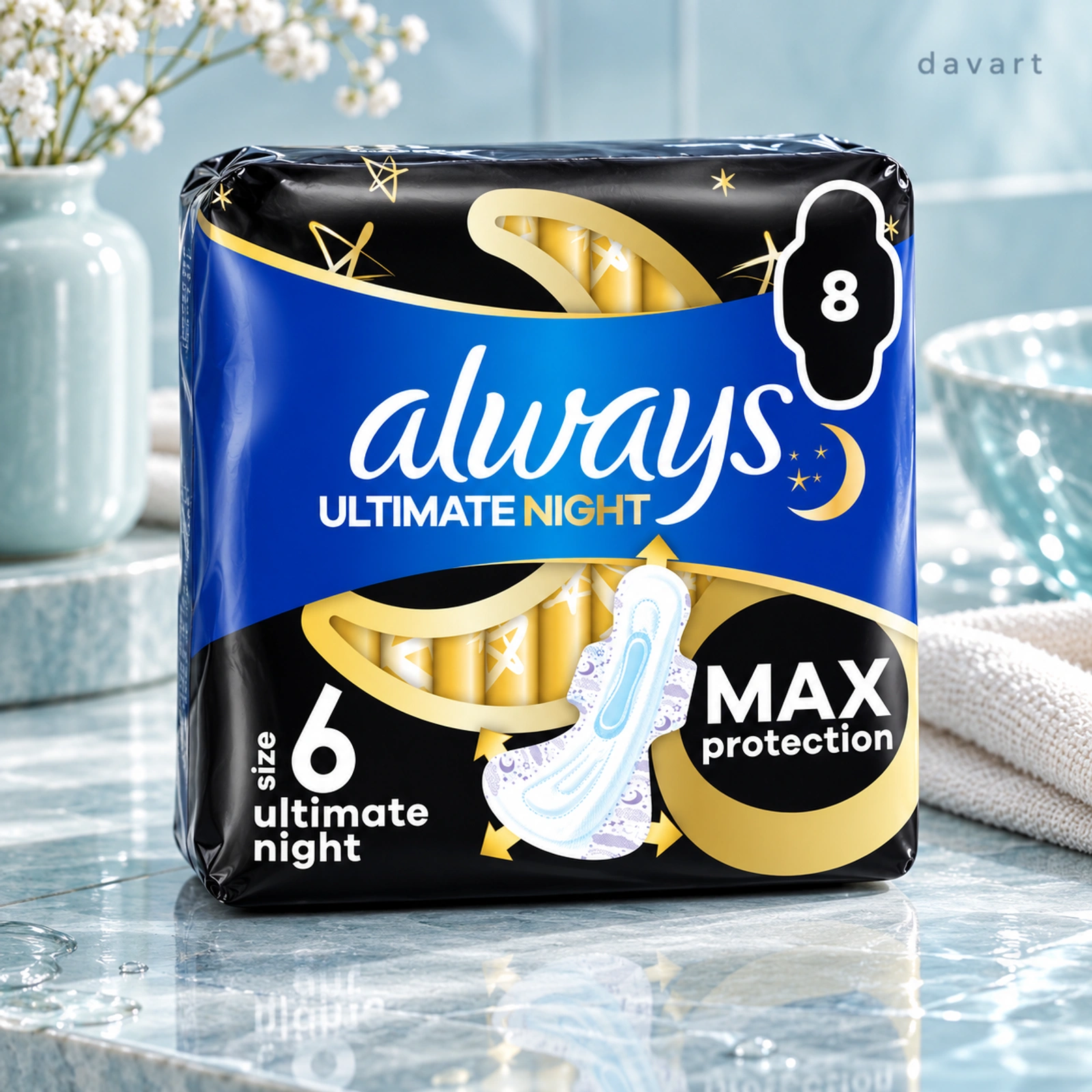 Always Absorbante S6-Ultimate Night-Negru, 8 buc., imagine de referință