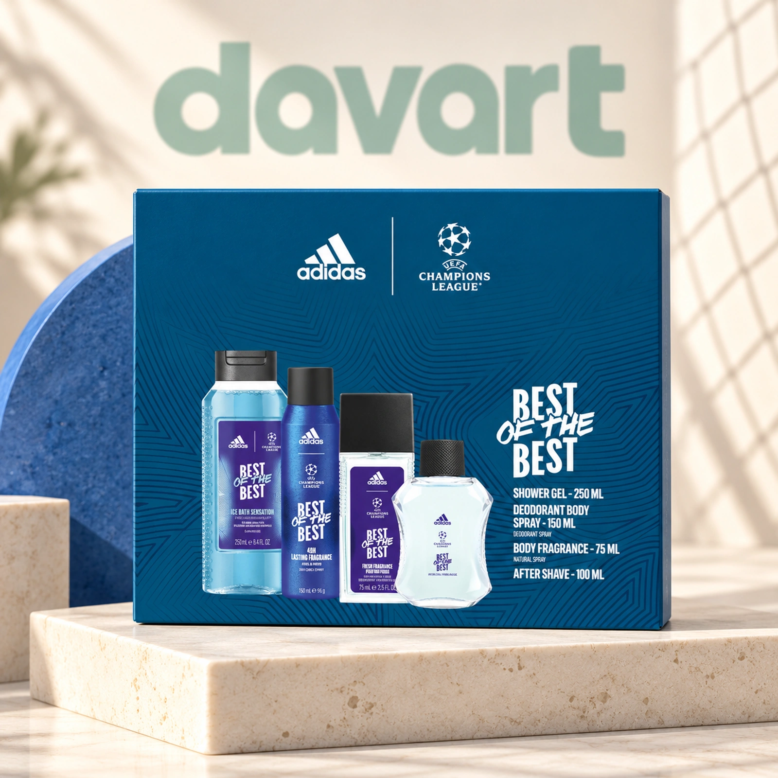Adidas Caseta Cadou Champions 4 pcs · Asl100 ml + Dns75 ml + Deo 150 ml + Gd 250 ml, 4 buc., imagine de referință